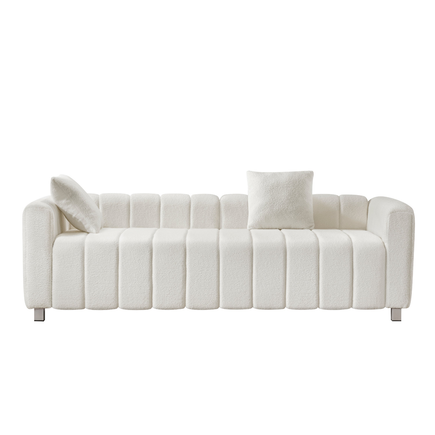 82*30" Modern Teddy Velvet Sofa,2-3 Seat Mid Century Indoor Couch, Exquisite Upholstered Loveseat with Striped Decoration for Living Room,Bedroom,Apartment,2 Colors(2 Pillows)