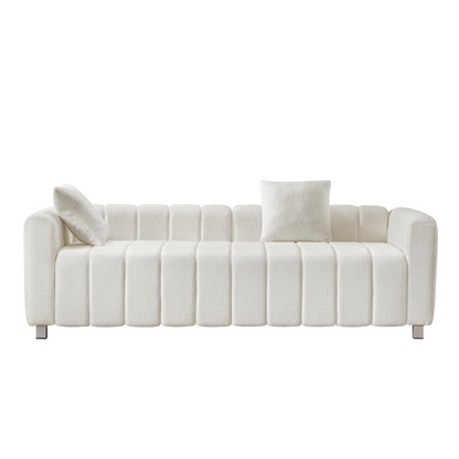 82*30" Modern Teddy Velvet Sofa,2-3 Seat Mid Century Indoor Couch, Exquisite Upholstered Loveseat with Striped Decoration for Living Room,Bedroom,Apartment,2 Colors(2 Pillows)