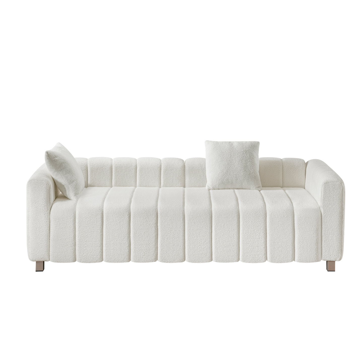 82*30" Modern Teddy Velvet Sofa,2-3 Seat Mid Century Indoor Couch, Exquisite Upholstered Loveseat with Striped Decoration for Living Room,Bedroom,Apartment,2 Colors(2 Pillows)