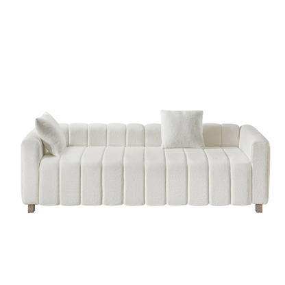 82*30" Modern Teddy Velvet Sofa,2-3 Seat Mid Century Indoor Couch, Exquisite Upholstered Loveseat with Striped Decoration for Living Room,Bedroom,Apartment,2 Colors(2 Pillows)