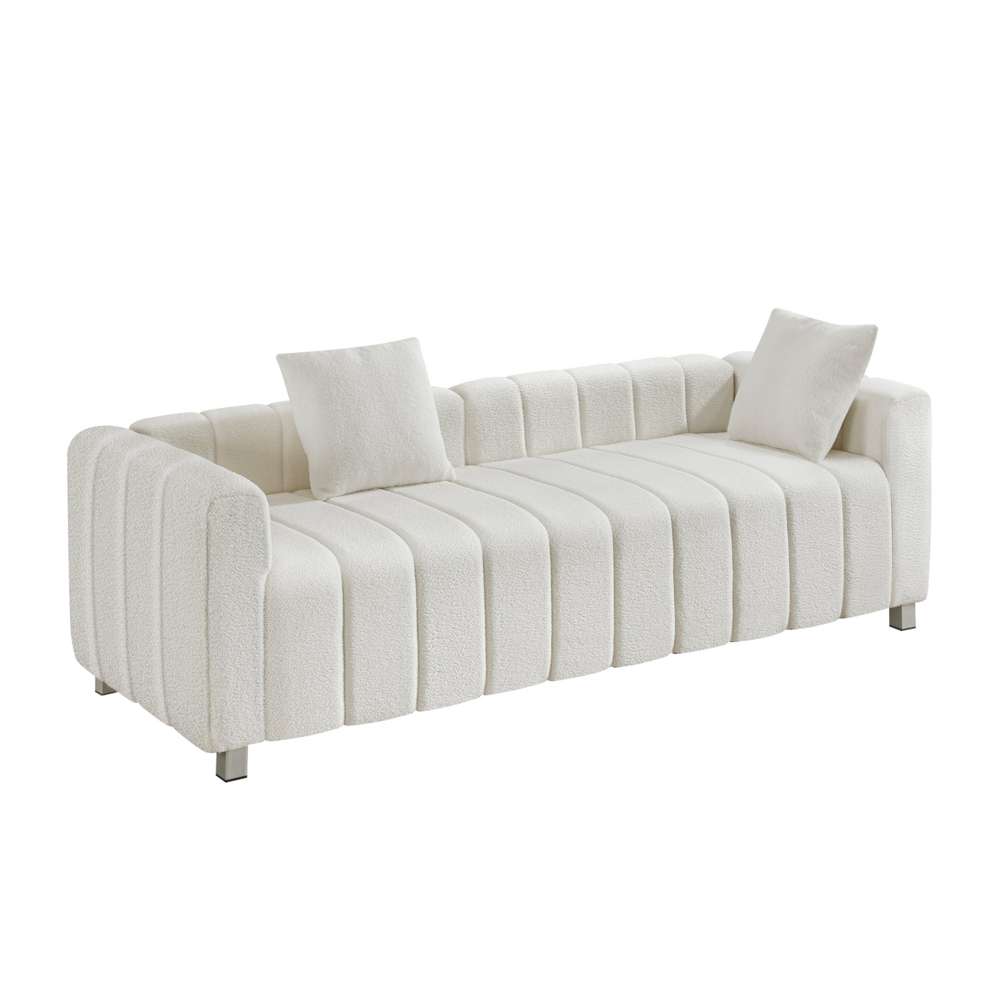 82*30" Modern Teddy Velvet Sofa,2-3 Seat Mid Century Indoor Couch, Exquisite Upholstered Loveseat with Striped Decoration for Living Room,Bedroom,Apartment,2 Colors(2 Pillows)