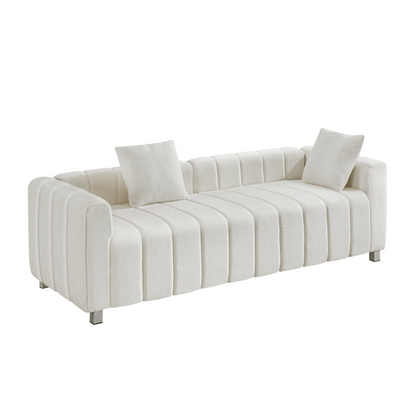 82*30" Modern Teddy Velvet Sofa,2-3 Seat Mid Century Indoor Couch, Exquisite Upholstered Loveseat with Striped Decoration for Living Room,Bedroom,Apartment,2 Colors(2 Pillows)