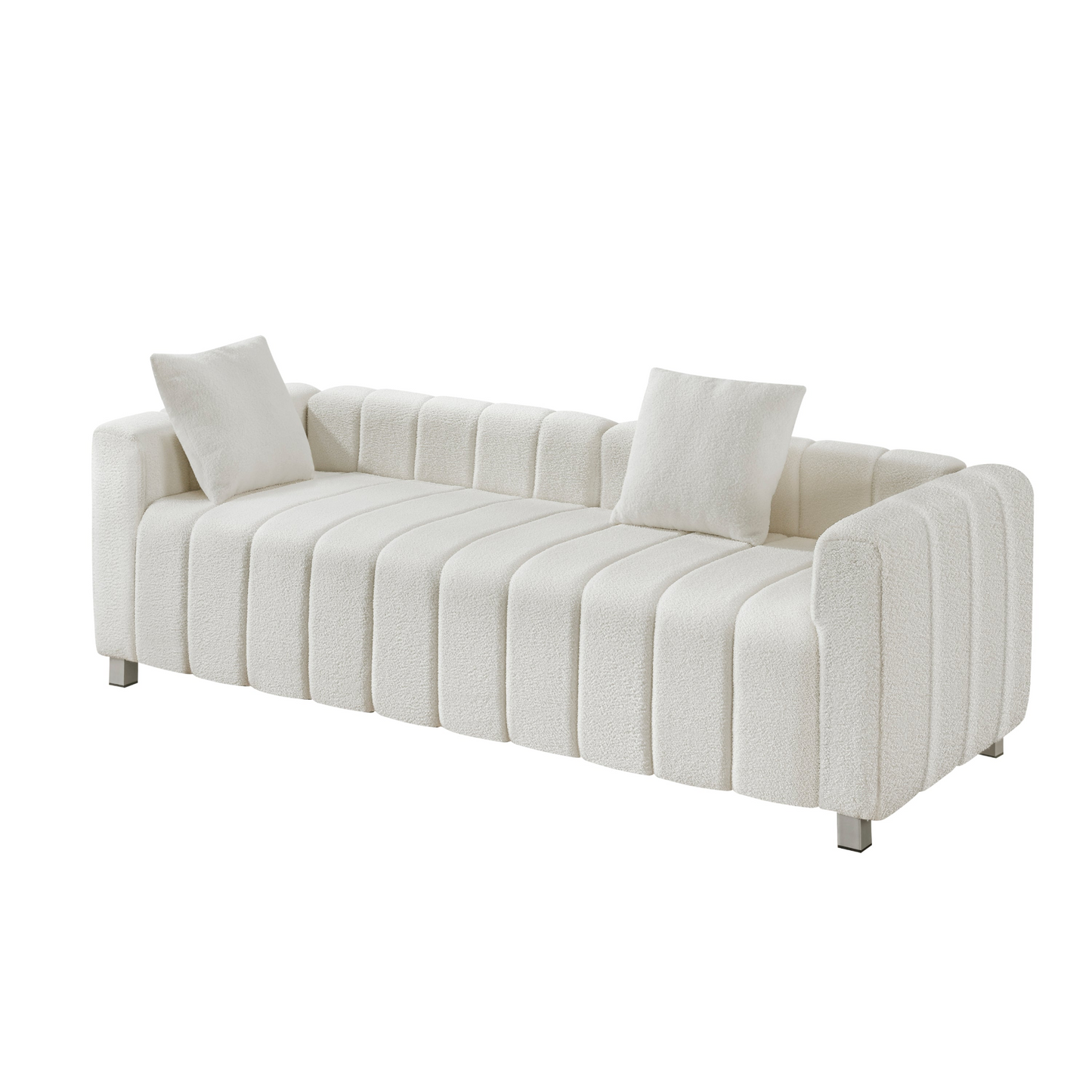 82*30" Modern Teddy Velvet Sofa,2-3 Seat Mid Century Indoor Couch, Exquisite Upholstered Loveseat with Striped Decoration for Living Room,Bedroom,Apartment,2 Colors(2 Pillows)