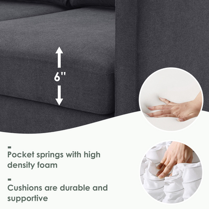 90*88" Terrycloth Modern Sectional Sofa,5-Seat Practical Couch Set with Chaise Lounge,L-Shape minimalist Indoor Furniture with 3 Pillows for Living Room,Apartment,Office, 3 Colors