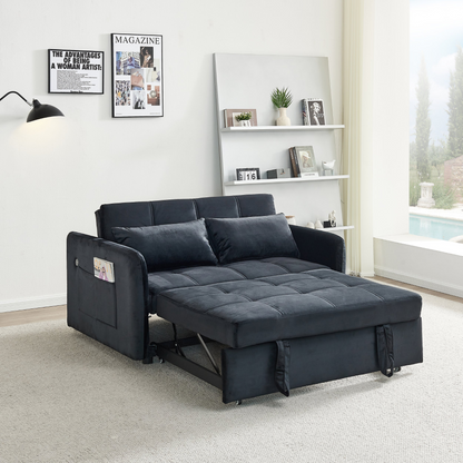 55.5" Twins Pull Out Sofa Bed  Black Velvet