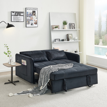 55.5" Twins Pull Out Sofa Bed  Black Velvet
