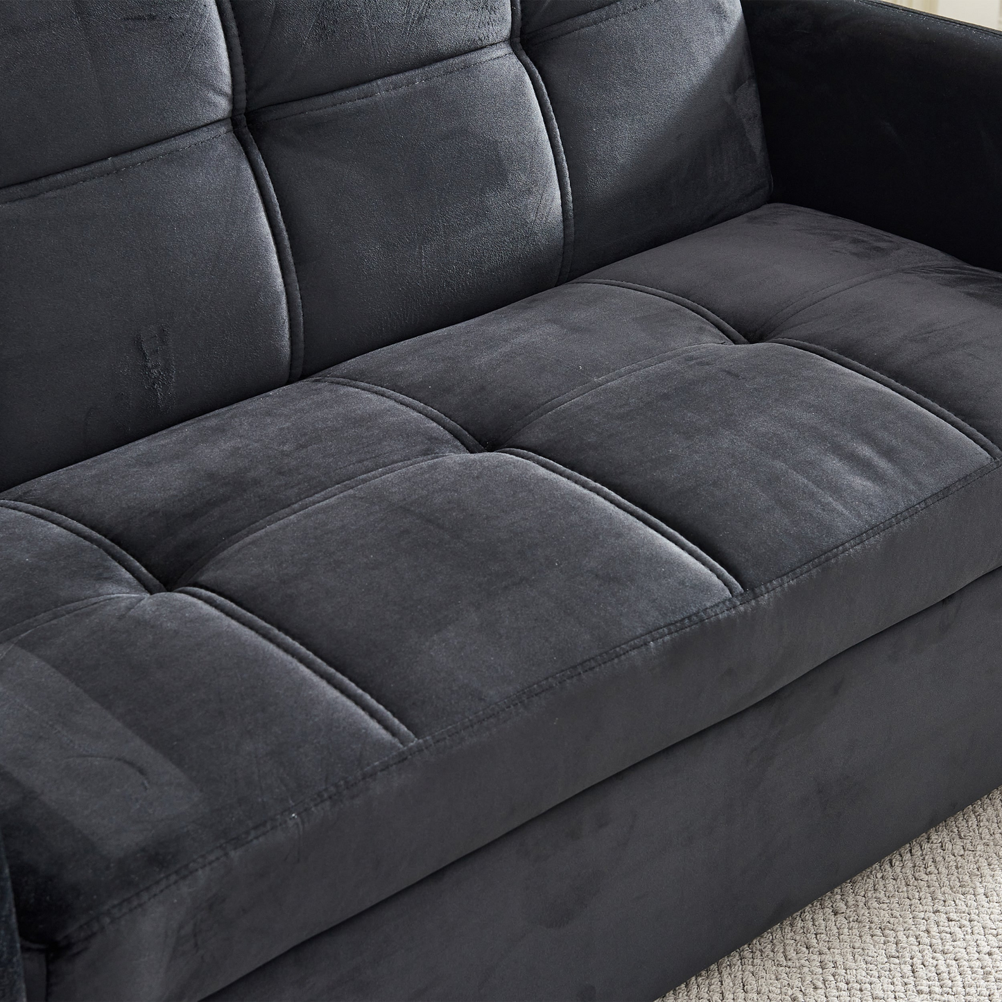 55.5" Twins Pull Out Sofa Bed  Black Velvet