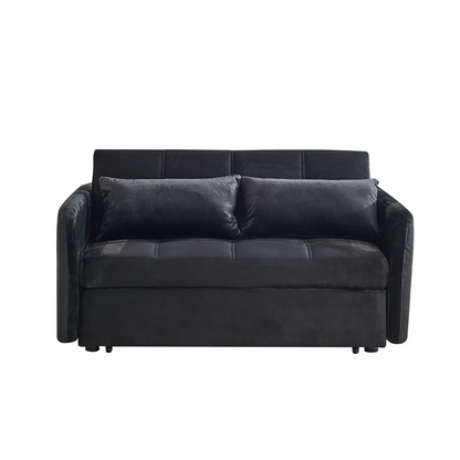 55.5" Twins Pull Out Sofa Bed  Black Velvet