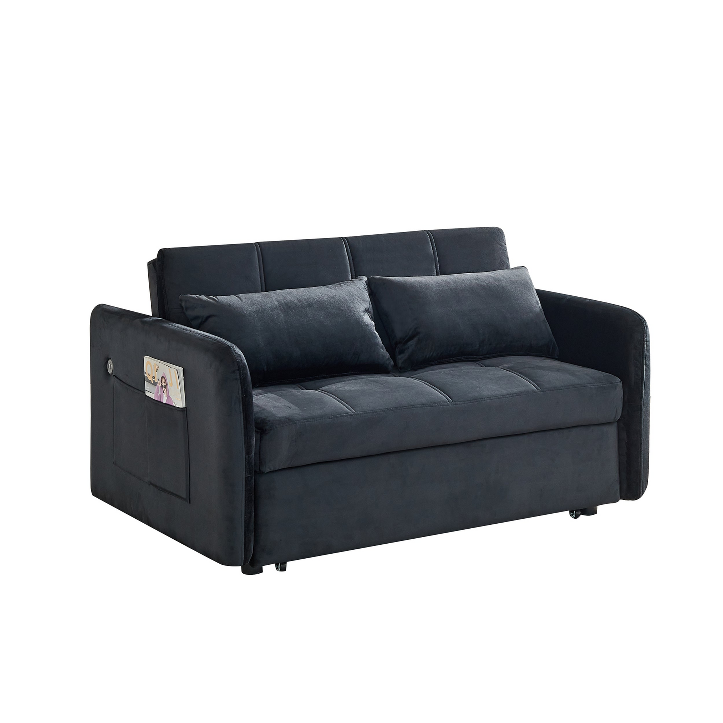 55.5" Twins Pull Out Sofa Bed  Black Velvet
