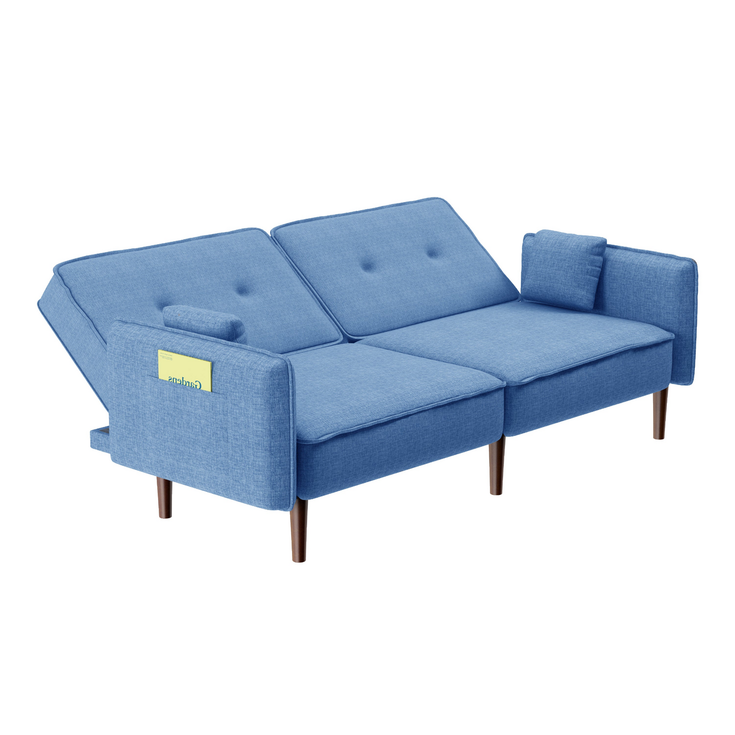 Living Room Bed Room Leisure Futon Sofa bed in Blue Fabric with Solid Wood Leg