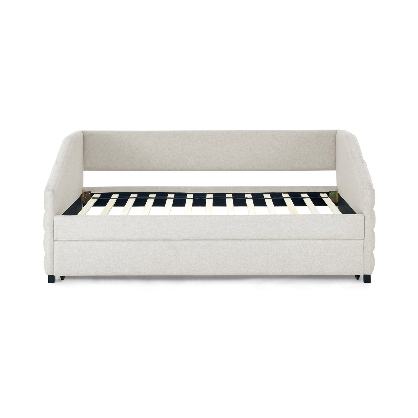 Twin Size Daybed with Trundle Upholstered Tufted Sofa Bed, Linen Fabric, Beige  (82.5"x42.5"x34")