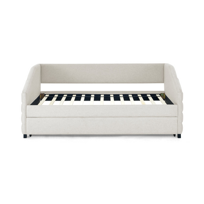 Twin Size Daybed with Trundle Upholstered Tufted Sofa Bed, Linen Fabric, Beige  (82.5"x42.5"x34")