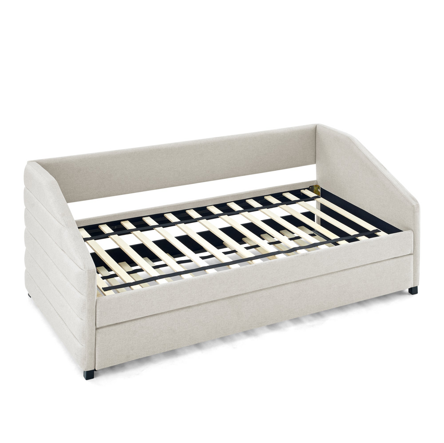 Twin Size Daybed with Trundle Upholstered Tufted Sofa Bed, Linen Fabric, Beige  (82.5"x42.5"x34")