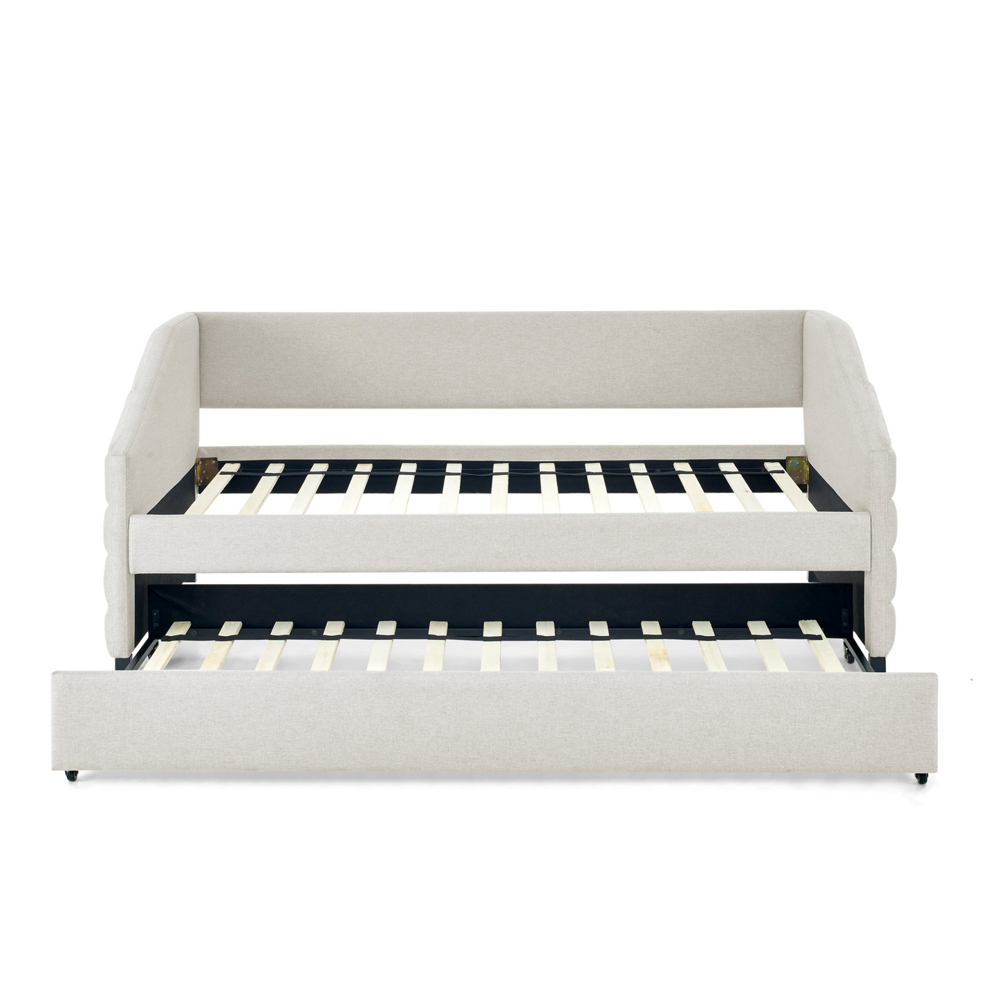 Twin Size Daybed with Trundle Upholstered Tufted Sofa Bed, Linen Fabric, Beige  (82.5"x42.5"x34")