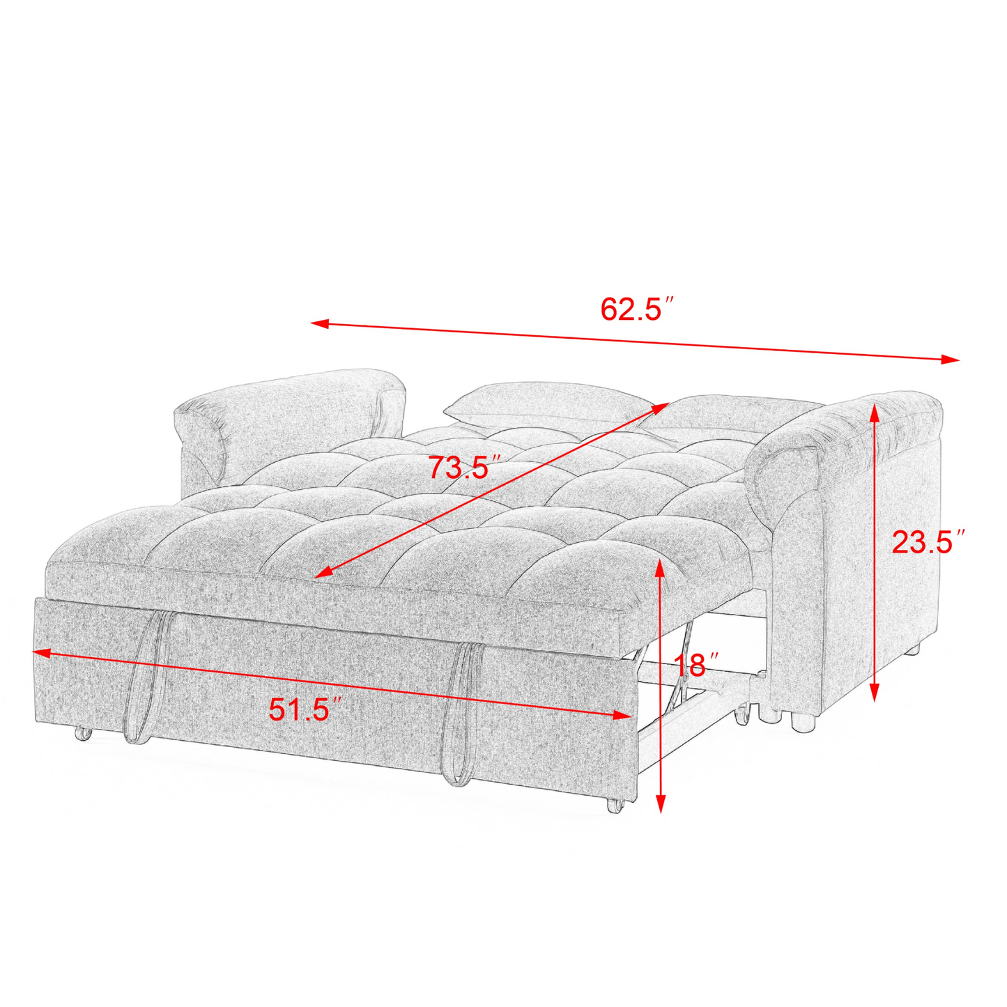 Loveseats Sofa Bed with Pull-out Bed,Adjsutable Back,Blue+ Grey