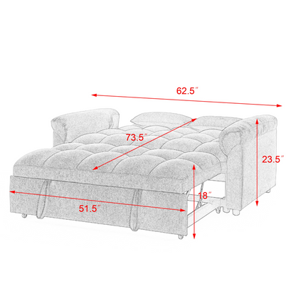 Loveseats Sofa Bed with Pull-out Bed,Adjsutable Back,Blue+ Grey