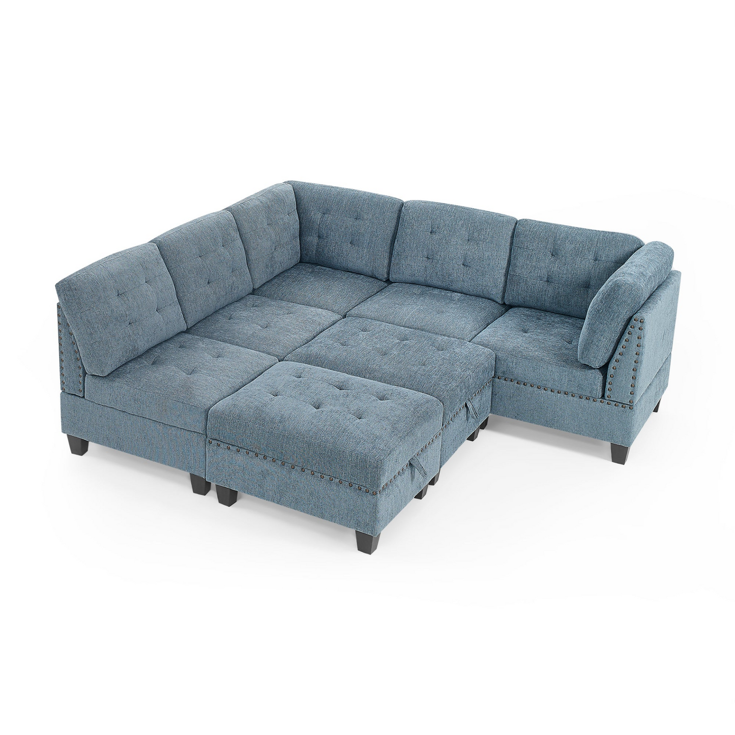 L shape Modular Sectional Sofa,DIY Combination,includes Three Single Chair ,Two Corner and Two Ottoman,Navy Blue