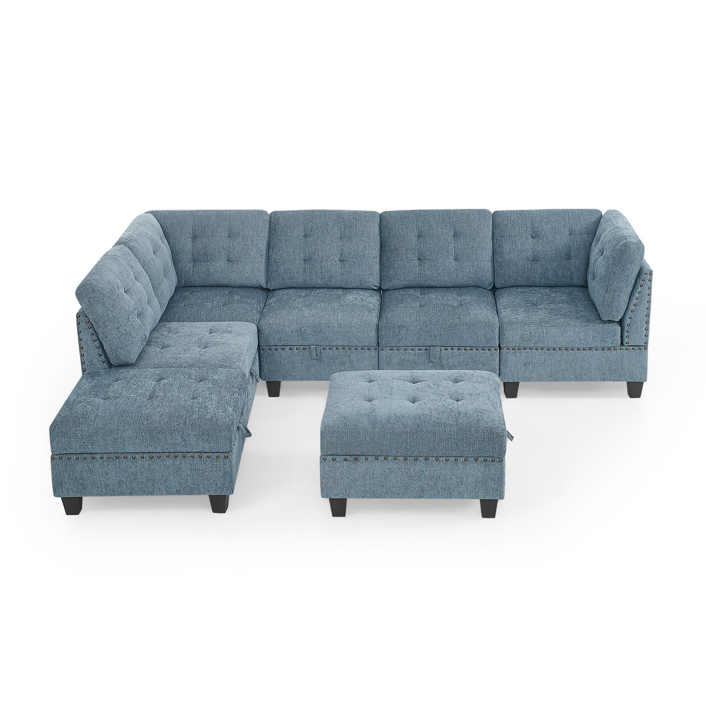 L shape Modular Sectional Sofa,DIY Combination,includes Three Single Chair ,Two Corner and Two Ottoman,Navy Blue