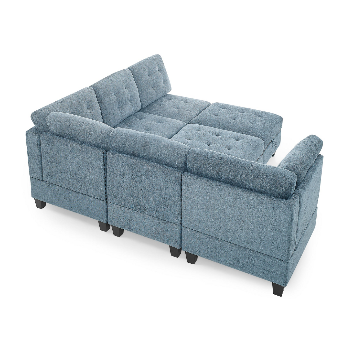 L shape Modular Sectional Sofa,DIY Combination,includes Three Single Chair ,Two Corner and Two Ottoman,Navy Blue