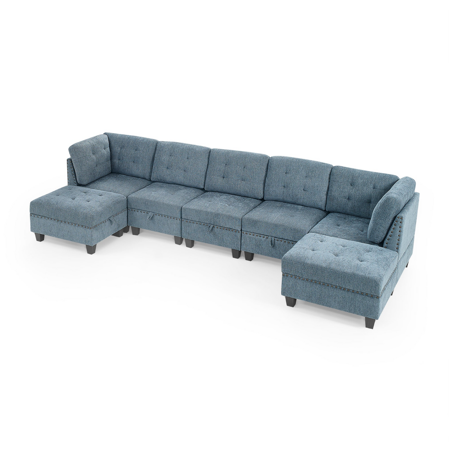 L shape Modular Sectional Sofa,DIY Combination,includes Three Single Chair ,Two Corner and Two Ottoman,Navy Blue