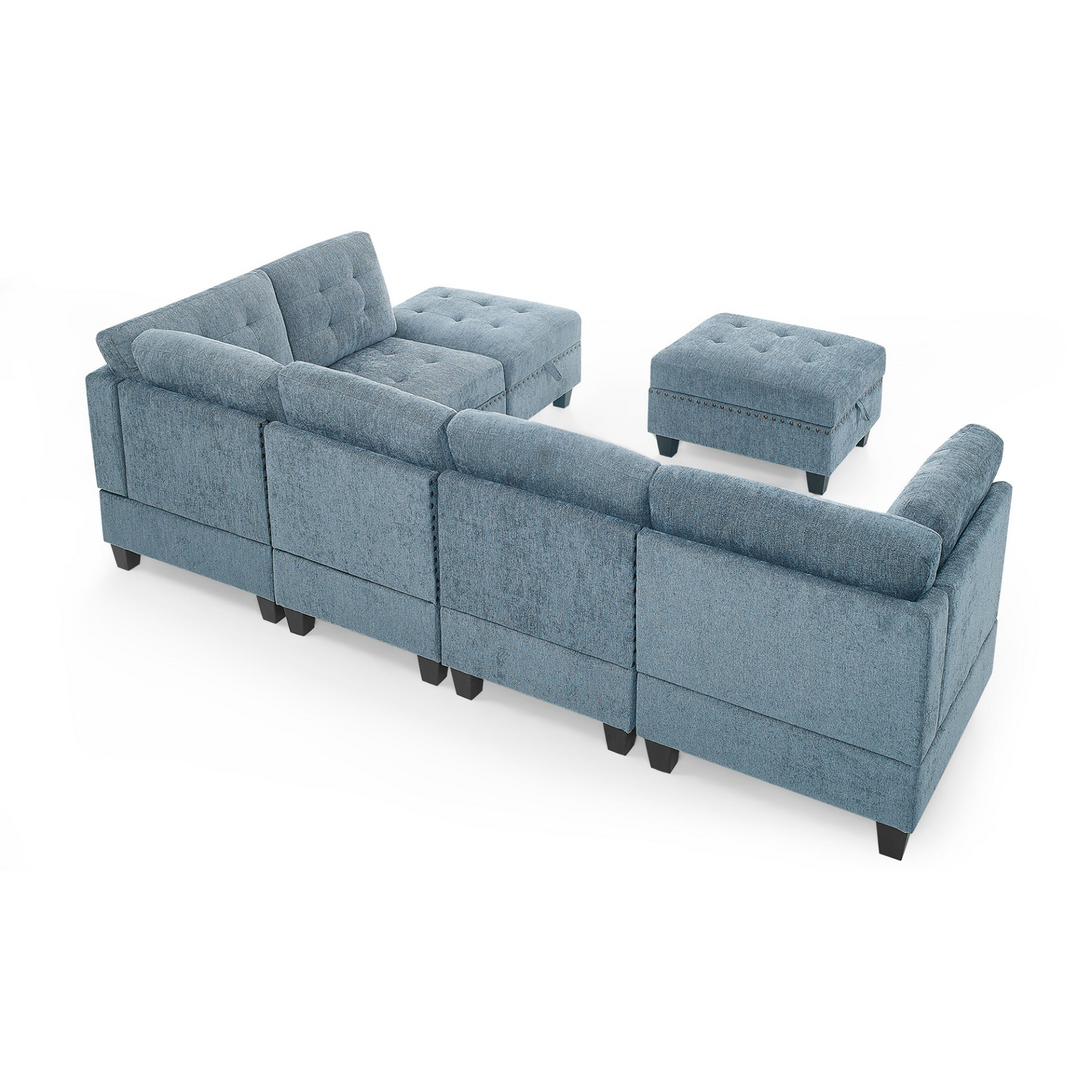 L shape Modular Sectional Sofa,DIY Combination,includes Three Single Chair ,Two Corner and Two Ottoman,Navy Blue