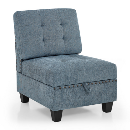 L shape Modular Sectional Sofa,DIY Combination,includes Three Single Chair ,Two Corner and Two Ottoman,Navy Blue