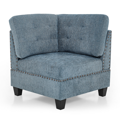 L shape Modular Sectional Sofa,DIY Combination,includes Three Single Chair ,Two Corner and Two Ottoman,Navy Blue