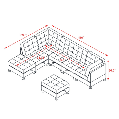 L shape Modular Sectional Sofa,DIY Combination,includes Three Single Chair ,Two Corner and Two Ottoman,Navy Blue