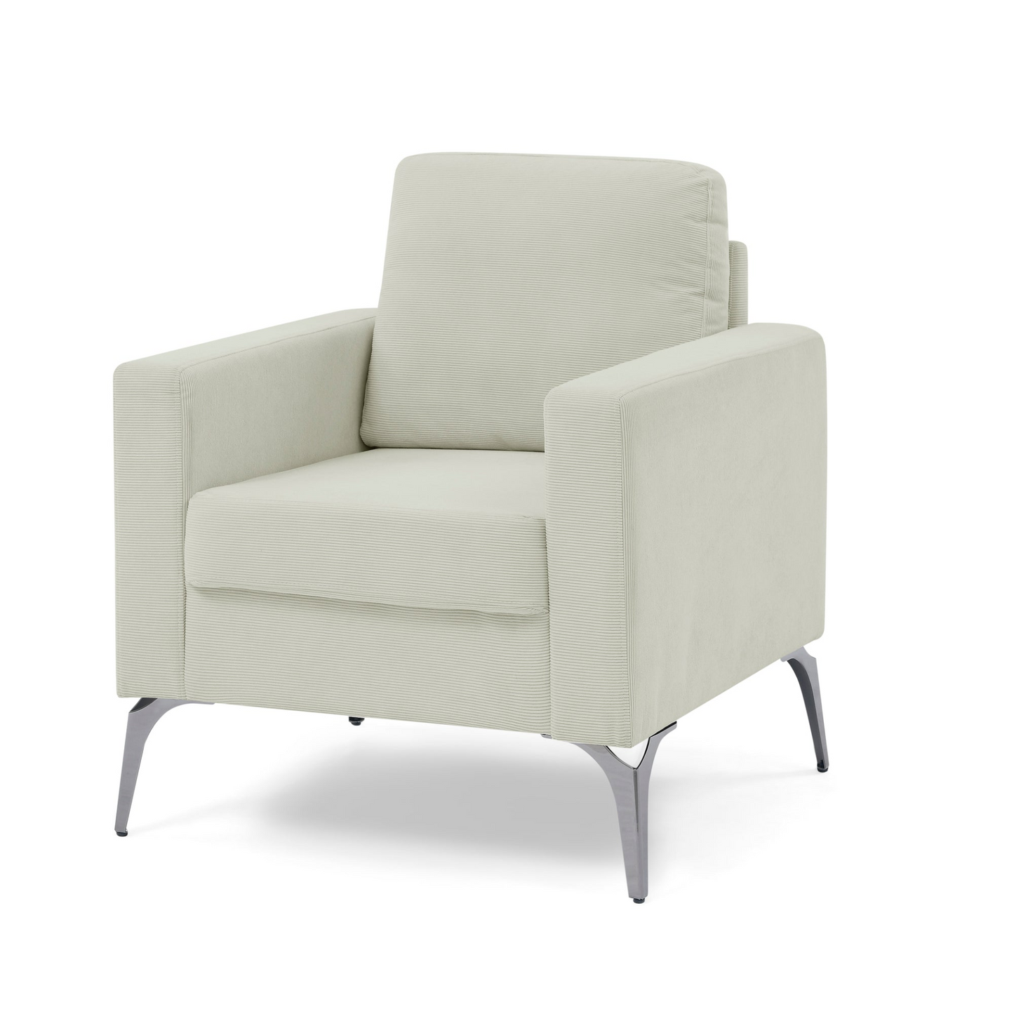 3 Piece Living Room Sofa Set, including 3-Seater Sofa, Loveseat and Sofa Chair, with Two Small Pillows, Corduroy Beige
