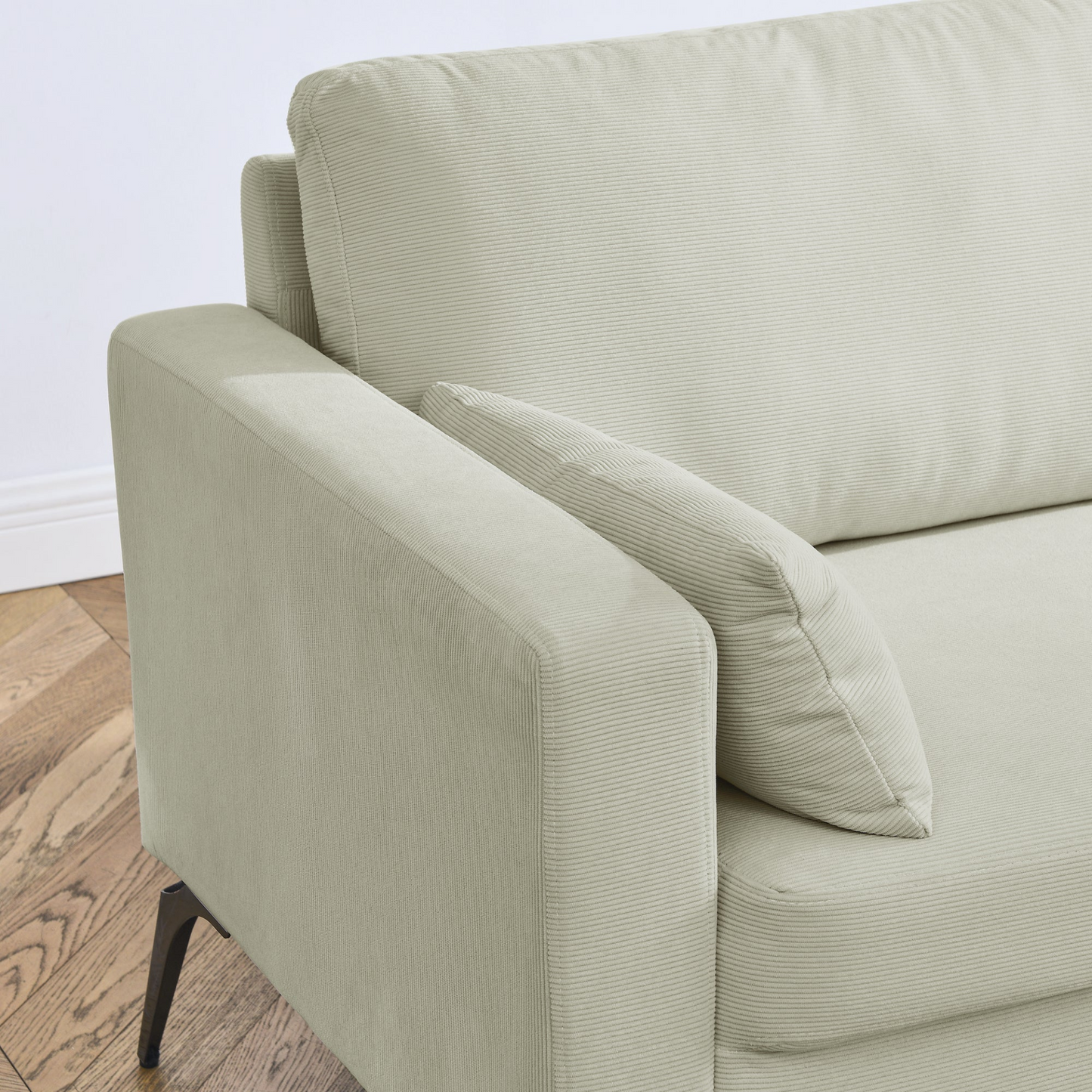 3 Piece Living Room Sofa Set, including 3-Seater Sofa, Loveseat and Sofa Chair, with Two Small Pillows, Corduroy Beige