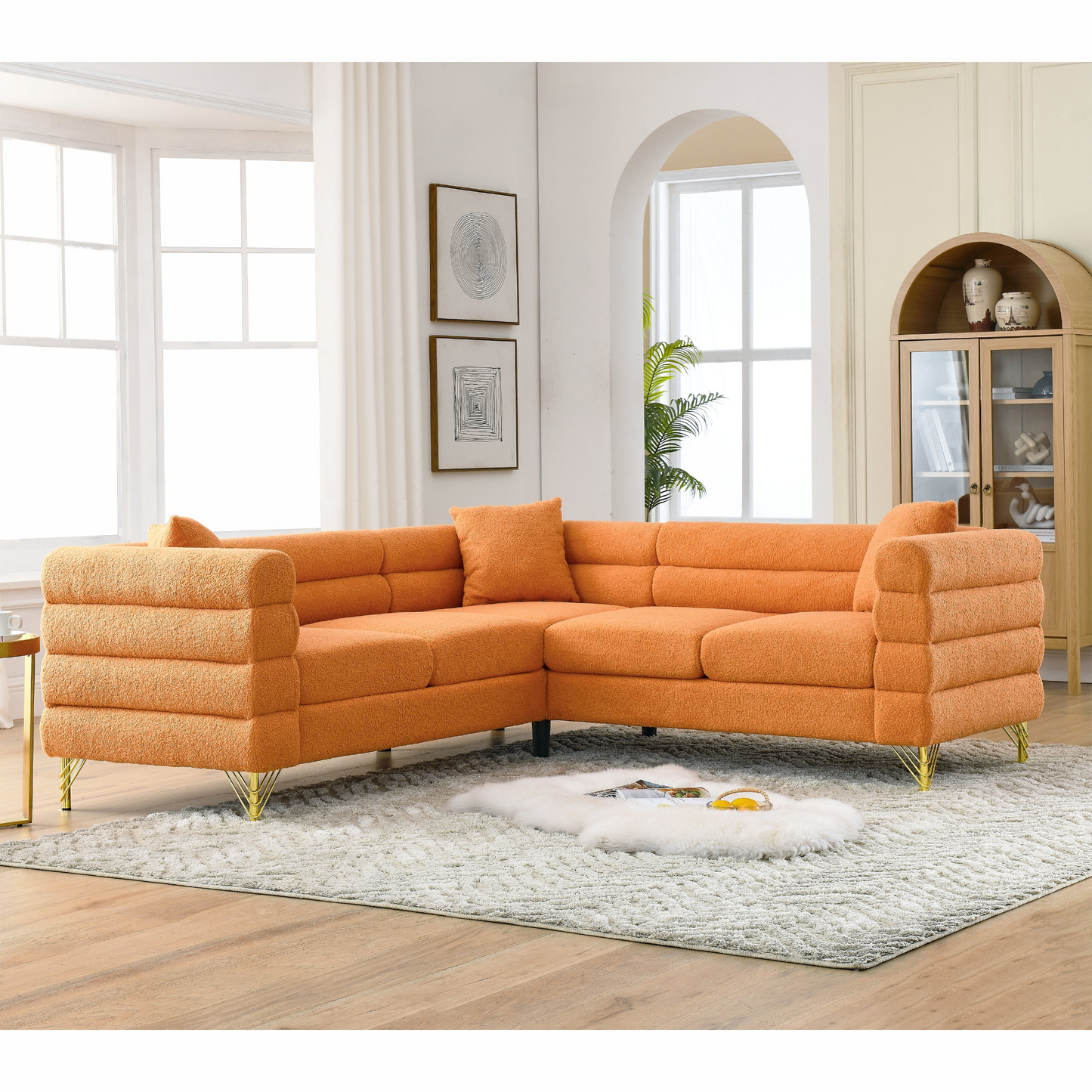 81.5-Inch Oversized Corner Sofa Covers, L-Shaped Sectional Couch,   5-Seater Corner Sofas with 3 Cushions for Living Room, Bedroom, Apartment, Office