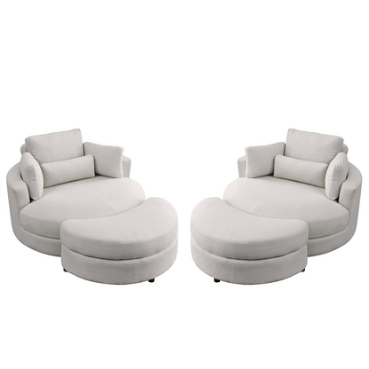 Swivel Accent Barrel Modern Sofa Lounge Club Big Round Chair with Storage Ottoman Linen Fabric for Living Room Hotel with Pillows . *2PCS