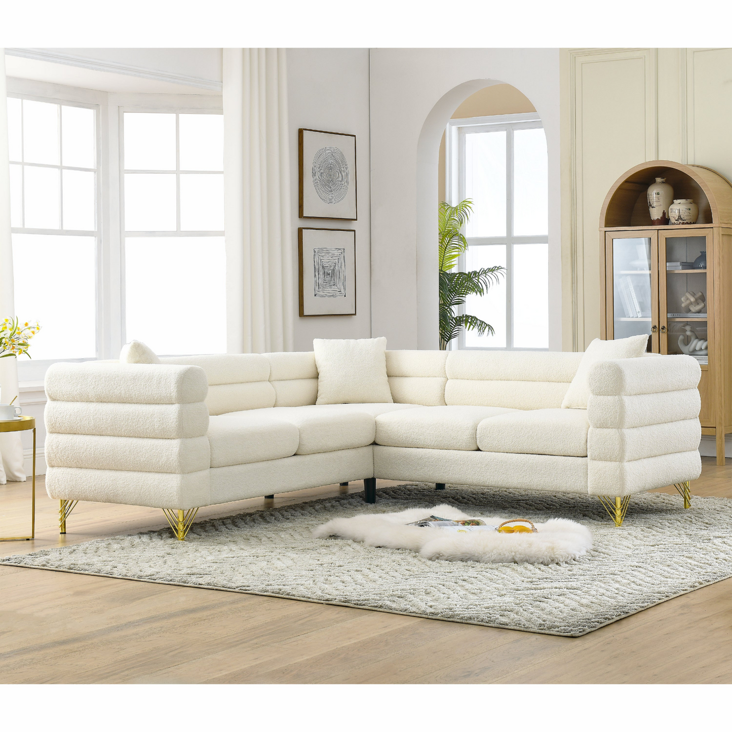 81.5-Inch Oversized Corner Sofa Covers, L-Shaped Sectional Couch,   5-Seater Corner Sofas with 3 Cushions for Living Room, Bedroom, Apartment, Office