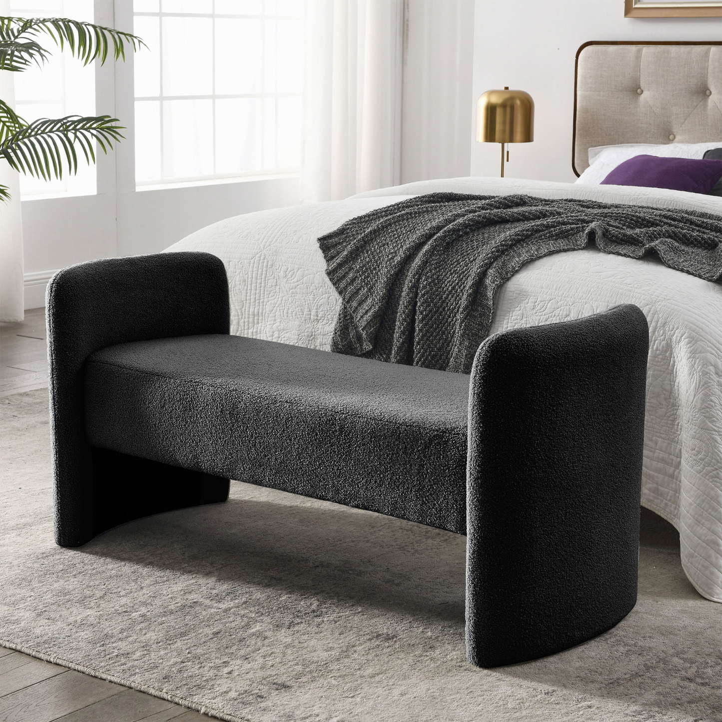 52" Bench for Bedroom End of Bed Modern Contemporary Design Ottoman Couch Long Bench Window Sitting Fireplace Bench, Teddy