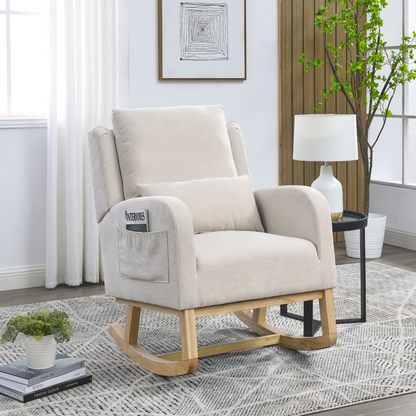 27.5 "W Modern Accent High Back Living Room Casual Armchair Rocker with One Lumbar Pillow, Two Side Pockets.