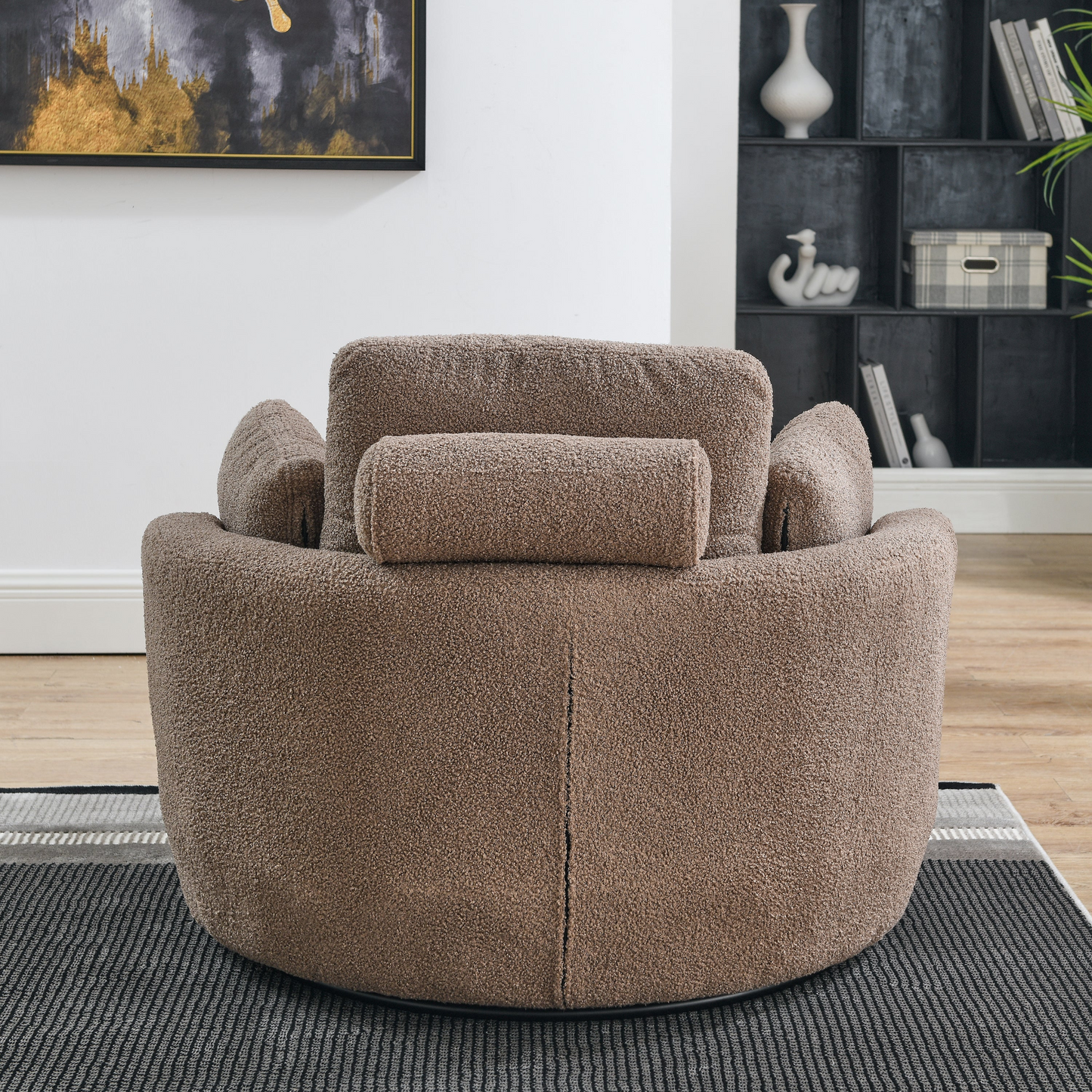 39"W Oversized Swivel Chair with moon storage ottoman for Living Room, Modern Accent Round Loveseat Circle Swivel Barrel Chairs for Bedroom Cuddle Sofa Chair Lounger Armchair, 4 Pillows, Teddy Fabric