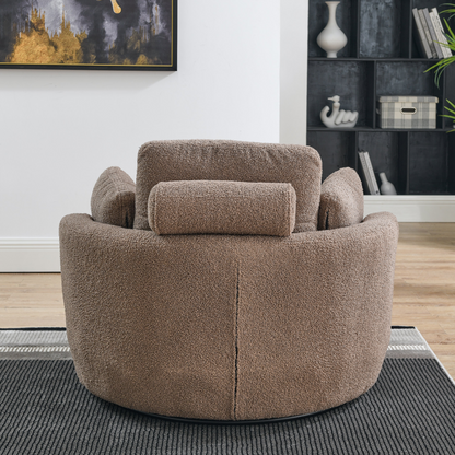 39"W Oversized Swivel Chair with moon storage ottoman for Living Room, Modern Accent Round Loveseat Circle Swivel Barrel Chairs for Bedroom Cuddle Sofa Chair Lounger Armchair, 4 Pillows, Teddy Fabric
