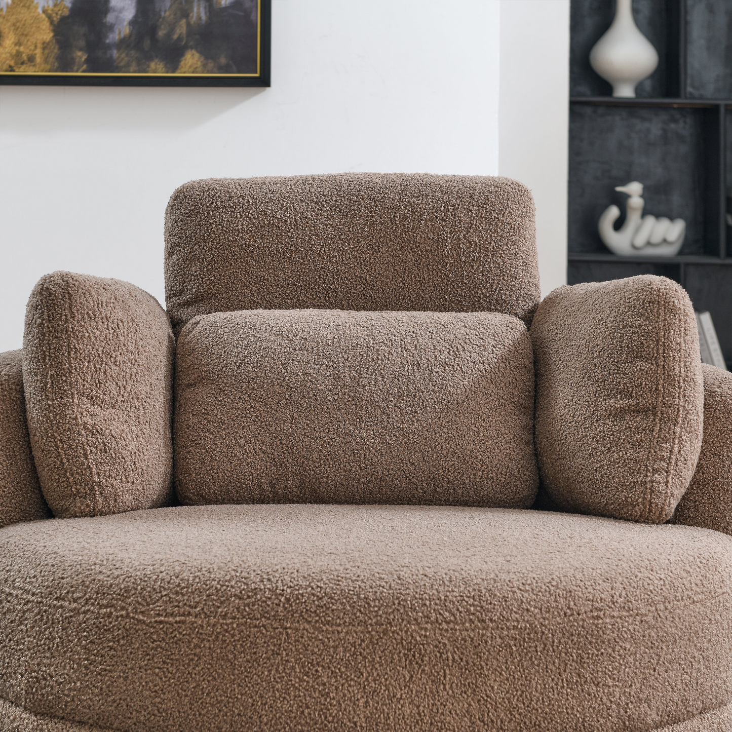 39"W Oversized Swivel Chair with moon storage ottoman for Living Room, Modern Accent Round Loveseat Circle Swivel Barrel Chairs for Bedroom Cuddle Sofa Chair Lounger Armchair, 4 Pillows, Teddy Fabric