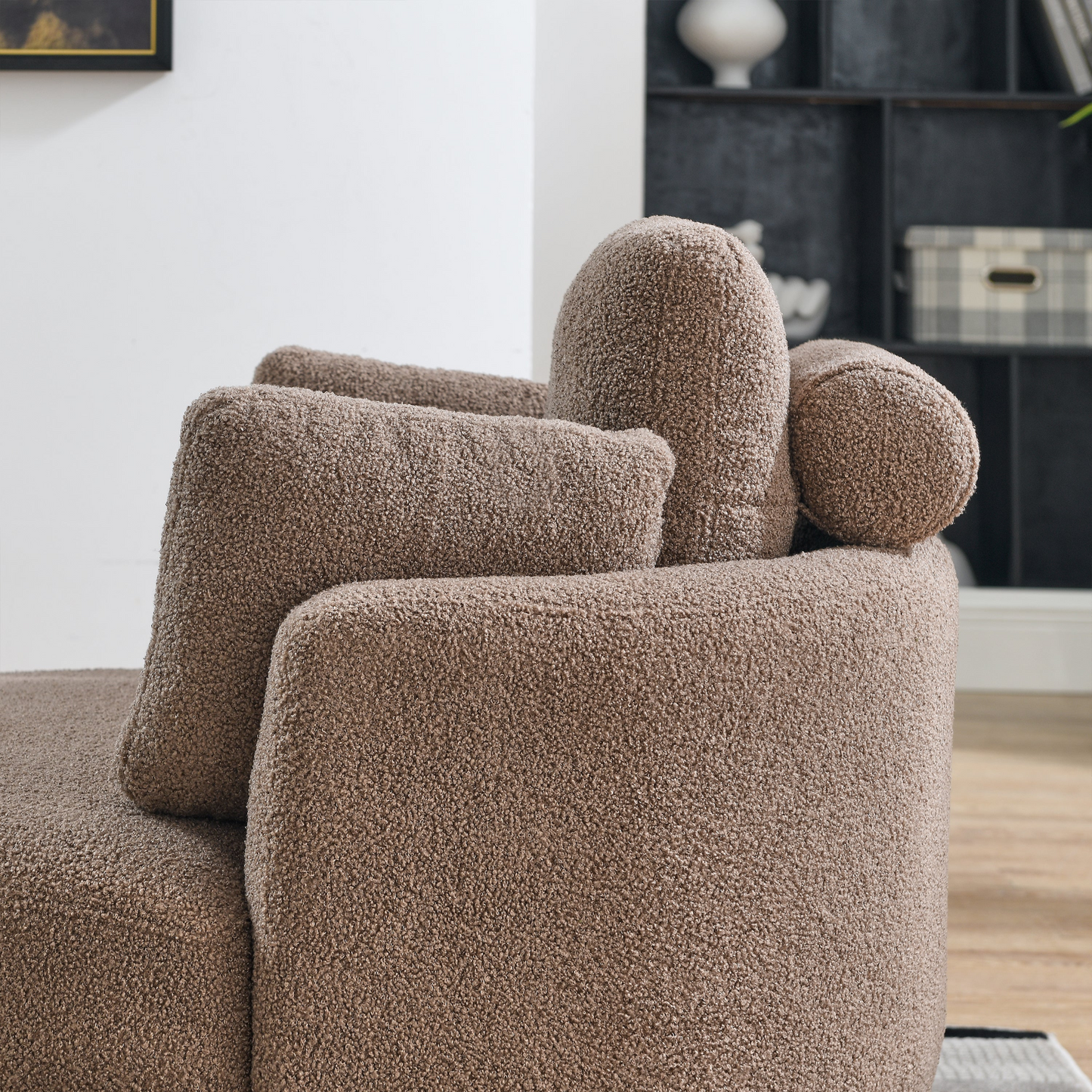 39"W Oversized Swivel Chair with moon storage ottoman for Living Room, Modern Accent Round Loveseat Circle Swivel Barrel Chairs for Bedroom Cuddle Sofa Chair Lounger Armchair, 4 Pillows, Teddy Fabric