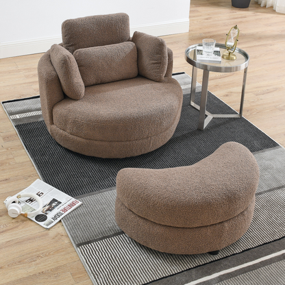39"W Oversized Swivel Chair with moon storage ottoman for Living Room, Modern Accent Round Loveseat Circle Swivel Barrel Chairs for Bedroom Cuddle Sofa Chair Lounger Armchair, 4 Pillows, Teddy Fabric