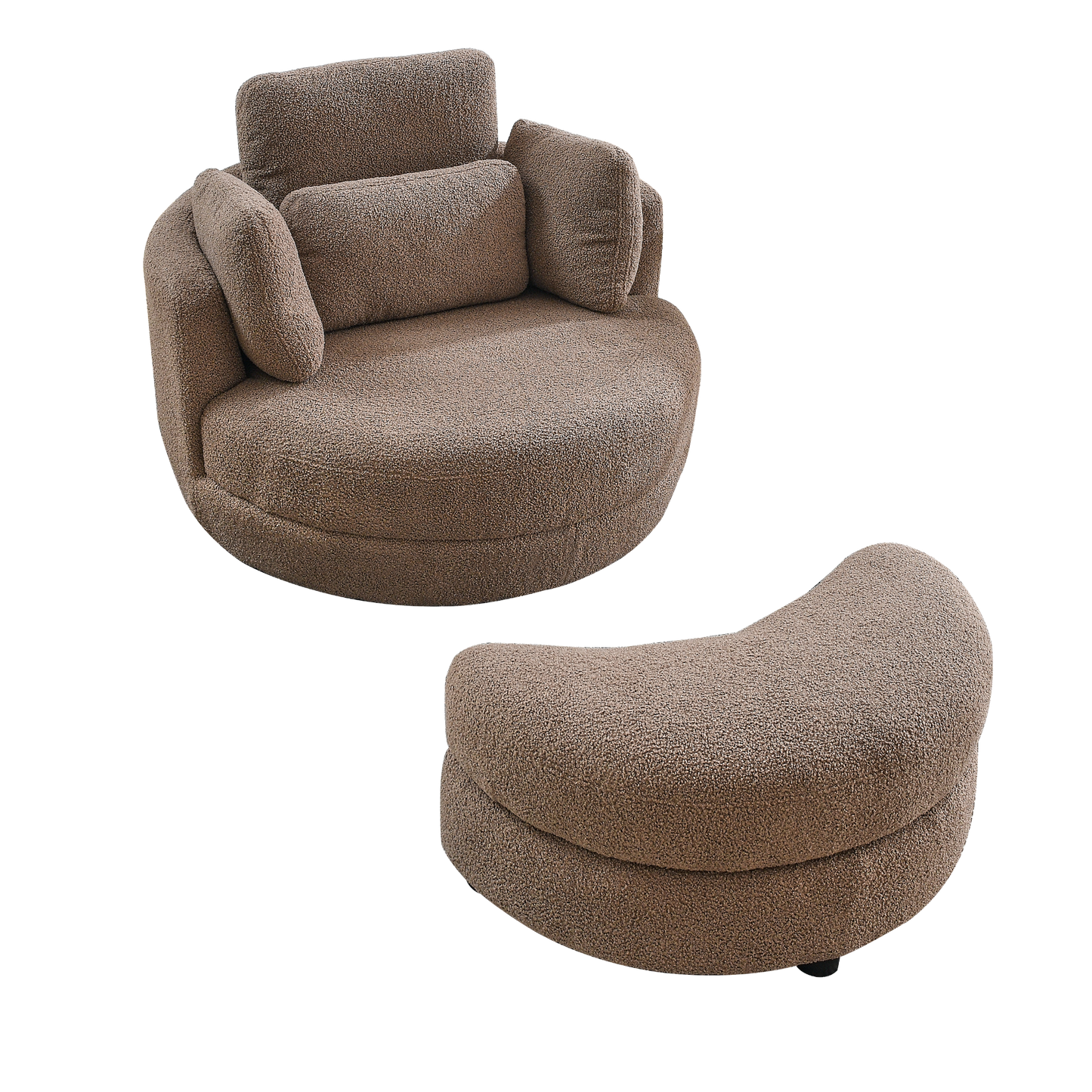 39"W Oversized Swivel Chair with moon storage ottoman for Living Room, Modern Accent Round Loveseat Circle Swivel Barrel Chairs for Bedroom Cuddle Sofa Chair Lounger Armchair, 4 Pillows, Teddy Fabric