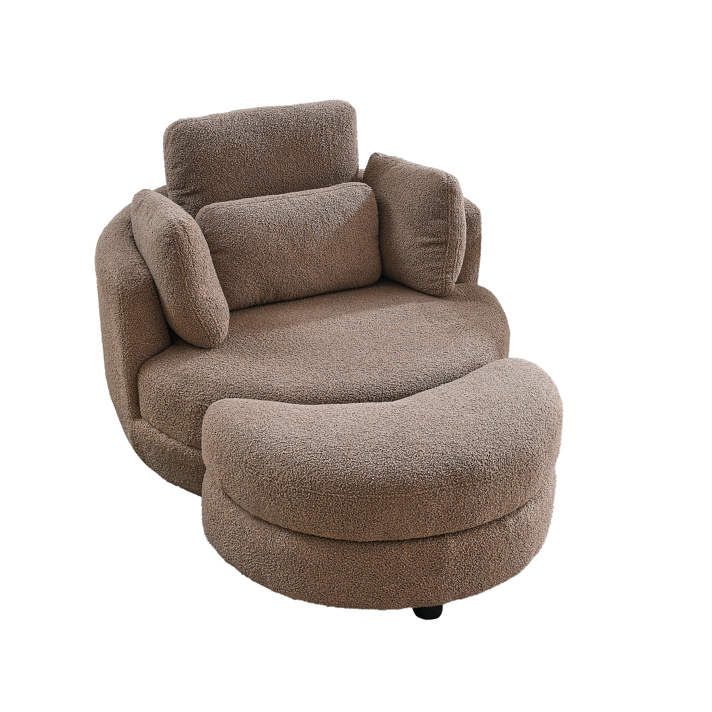 39"W Oversized Swivel Chair with moon storage ottoman for Living Room, Modern Accent Round Loveseat Circle Swivel Barrel Chairs for Bedroom Cuddle Sofa Chair Lounger Armchair, 4 Pillows, Teddy Fabric