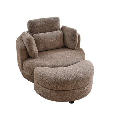 39"W Oversized Swivel Chair with moon storage ottoman for Living Room, Modern Accent Round Loveseat Circle Swivel Barrel Chairs for Bedroom Cuddle Sofa Chair Lounger Armchair, 4 Pillows, Teddy Fabric