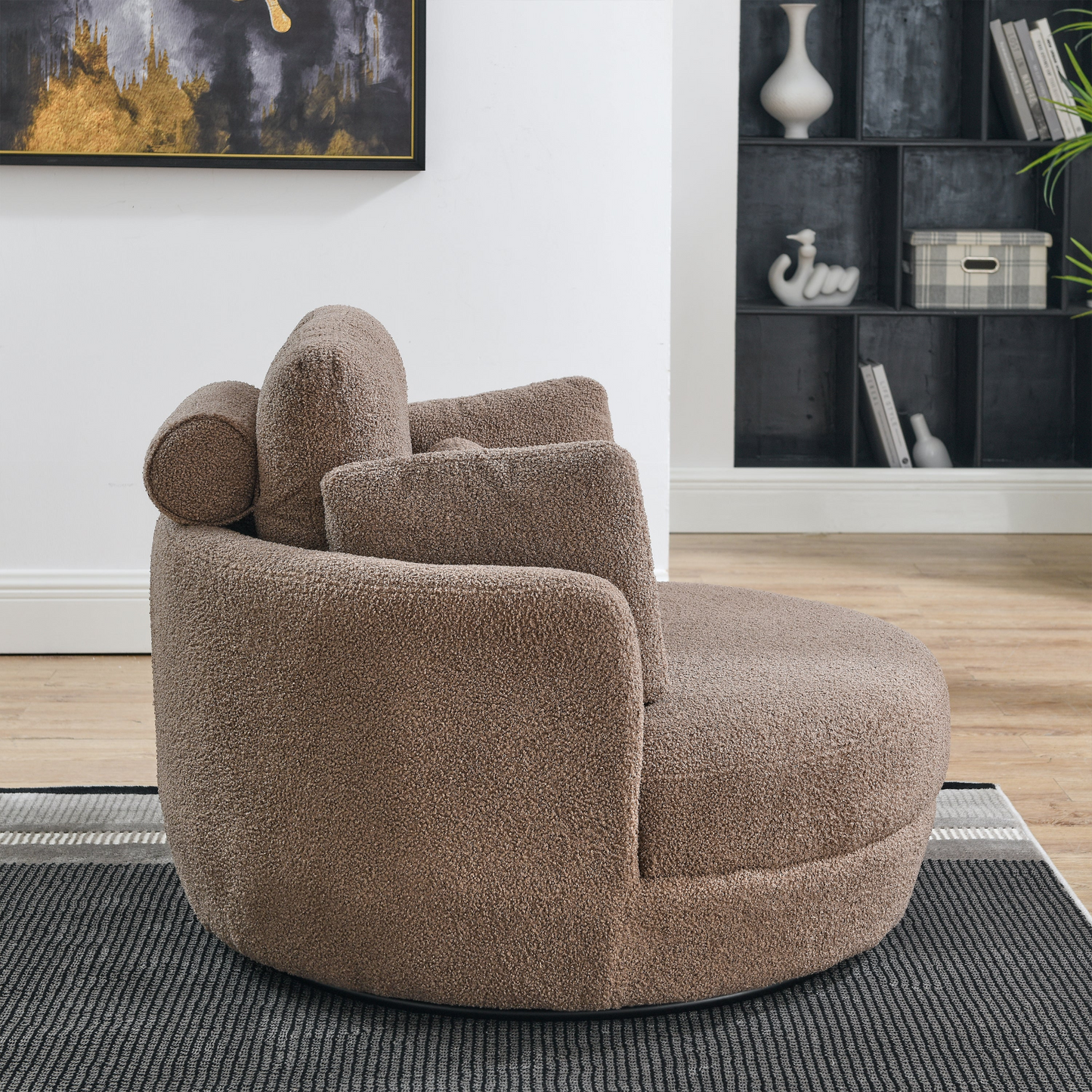 39"W Oversized Swivel Chair with moon storage ottoman for Living Room, Modern Accent Round Loveseat Circle Swivel Barrel Chairs for Bedroom Cuddle Sofa Chair Lounger Armchair, 4 Pillows, Teddy Fabric