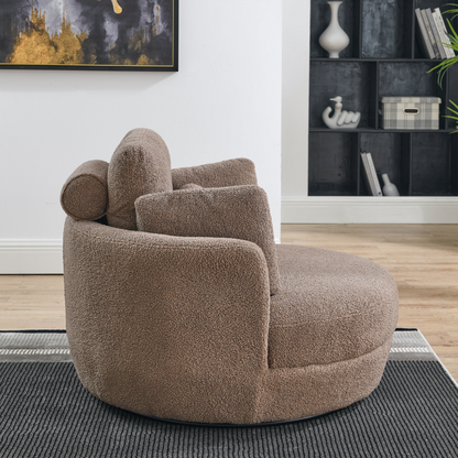39"W Oversized Swivel Chair with moon storage ottoman for Living Room, Modern Accent Round Loveseat Circle Swivel Barrel Chairs for Bedroom Cuddle Sofa Chair Lounger Armchair, 4 Pillows, Teddy Fabric