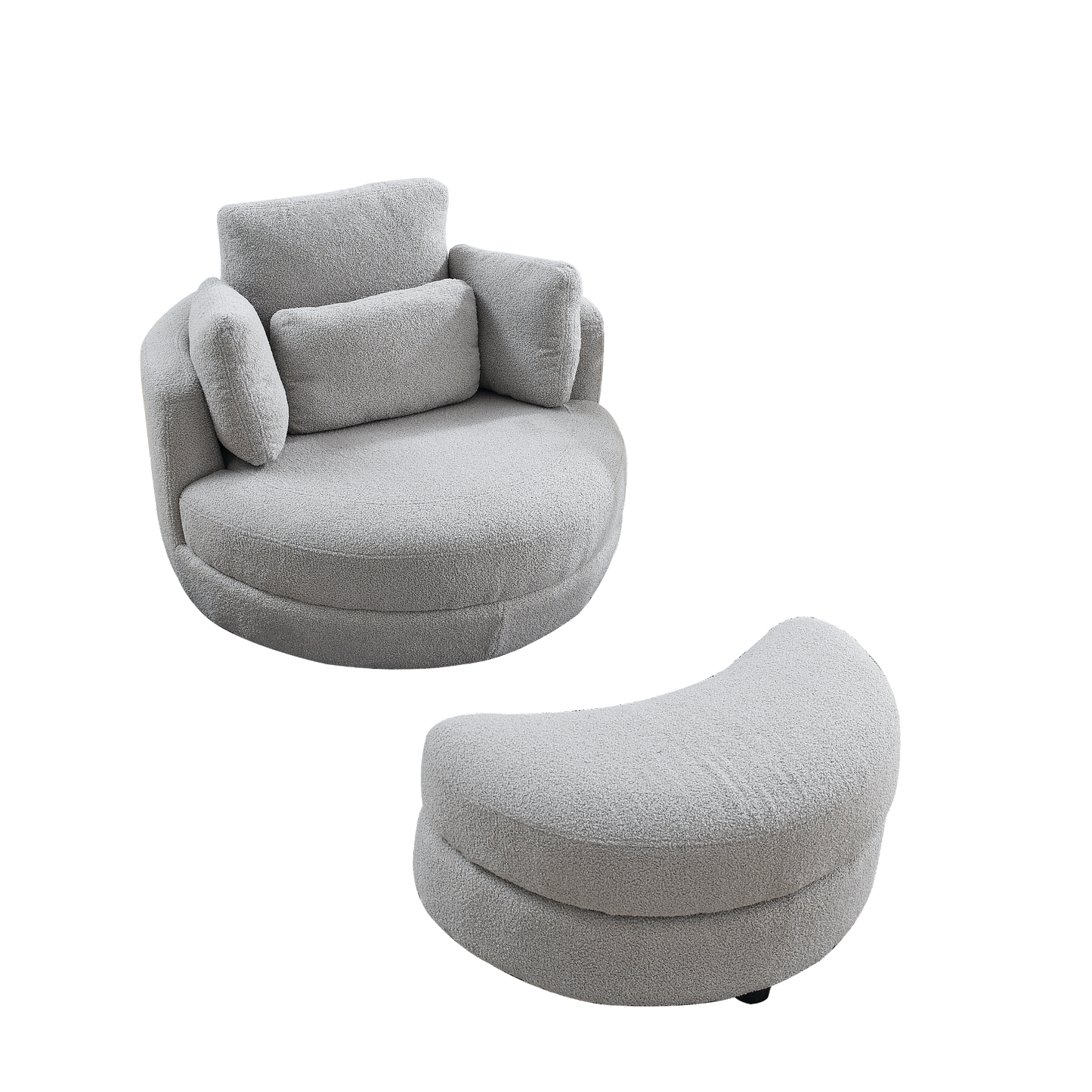 39"W Oversized Swivel Chair with moon storage ottoman for Living Room, Modern Accent Round Loveseat Circle Swivel Barrel Chairs for Bedroom Cuddle Sofa Chair Lounger Armchair, 4 Pillows, Teddy Fabric