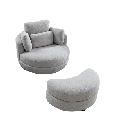 39"W Oversized Swivel Chair with moon storage ottoman for Living Room, Modern Accent Round Loveseat Circle Swivel Barrel Chairs for Bedroom Cuddle Sofa Chair Lounger Armchair, 4 Pillows, Teddy Fabric