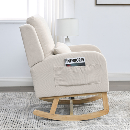 27.5 "W Modern Accent High Back Living Room Casual Armchair Rocker with One Lumbar Pillow, Two Side Pockets.