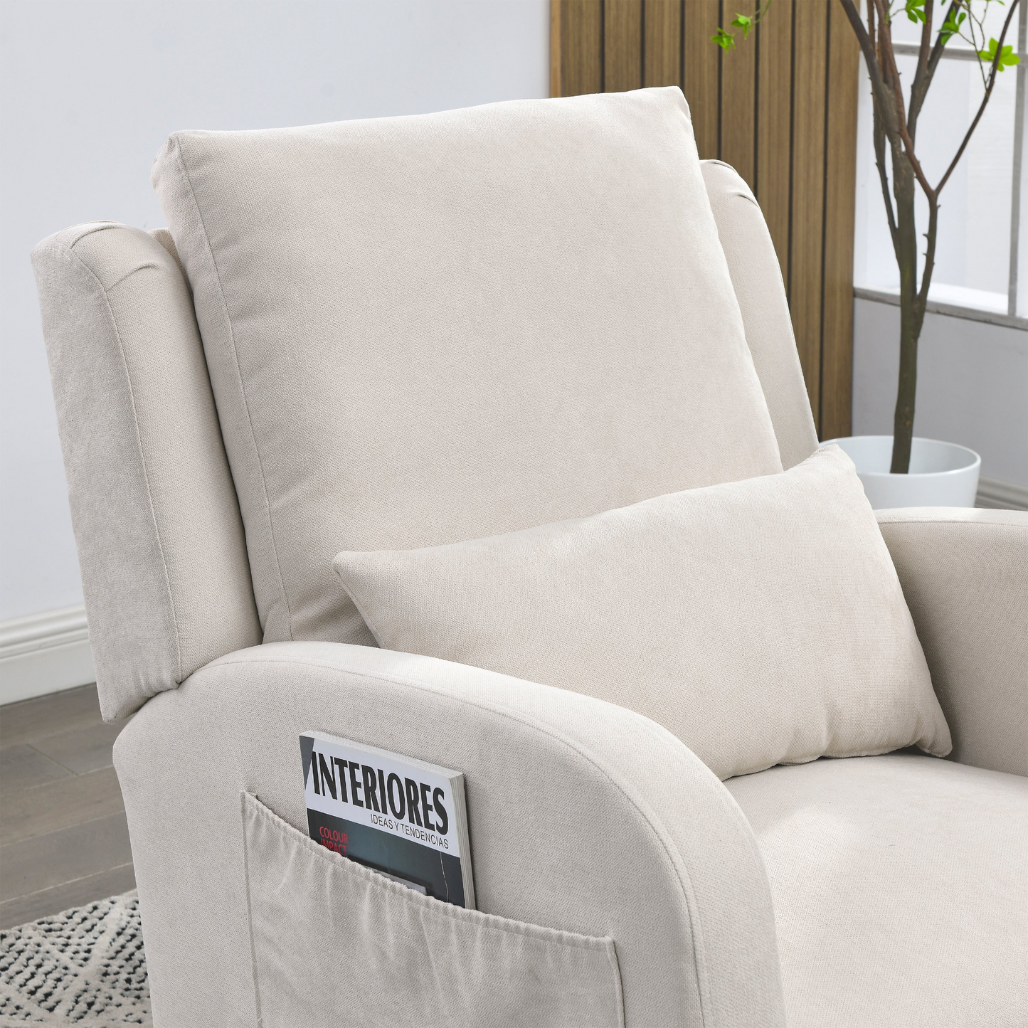 27.5 "W Modern Accent High Back Living Room Casual Armchair Rocker with One Lumbar Pillow, Two Side Pockets.