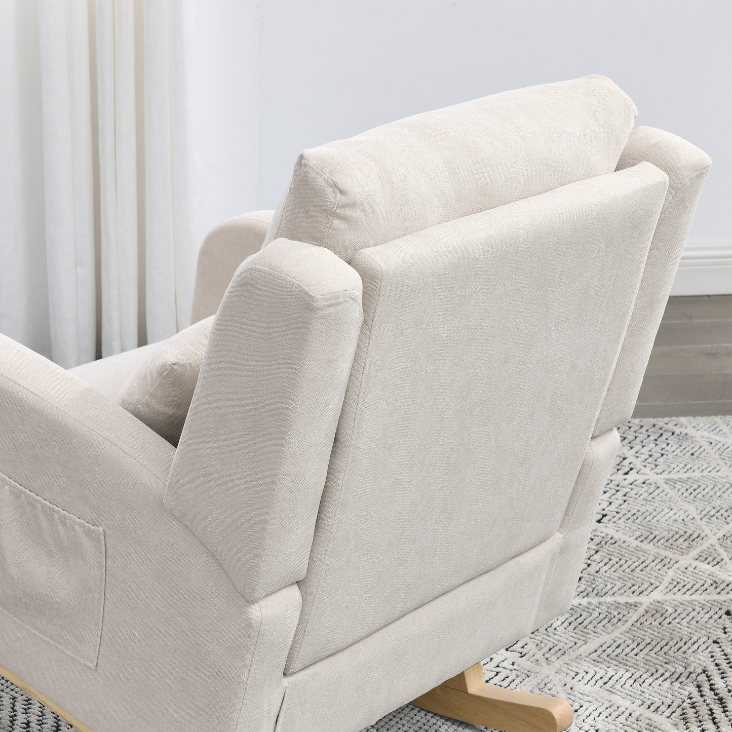 27.5 "W Modern Accent High Back Living Room Casual Armchair Rocker with One Lumbar Pillow, Two Side Pockets.